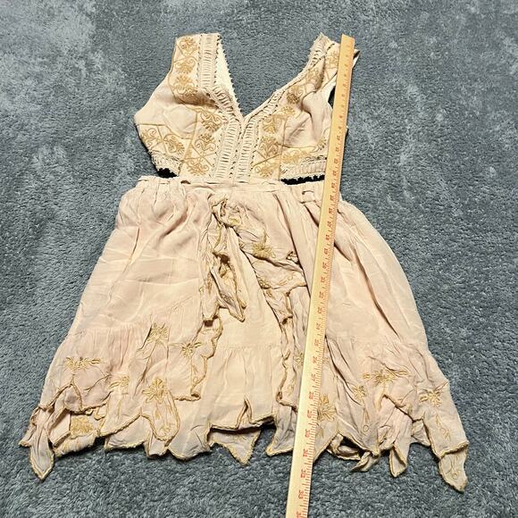 Free People Dress Womens 6 Honeysuckle Cutout Boho Dress Beige Tan Mini - Picture 6 of 9